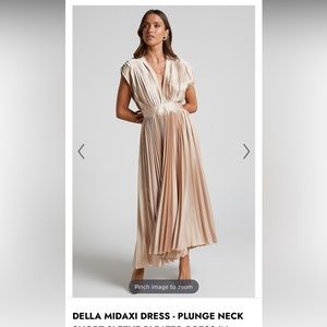 Champagne Midi Tiered Satin Dress